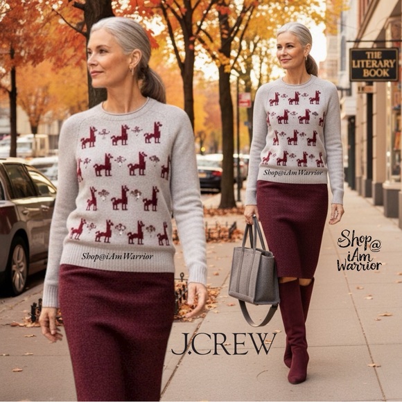 J.Crew embellished Llama crewneck sweater*shop@iamwarrior